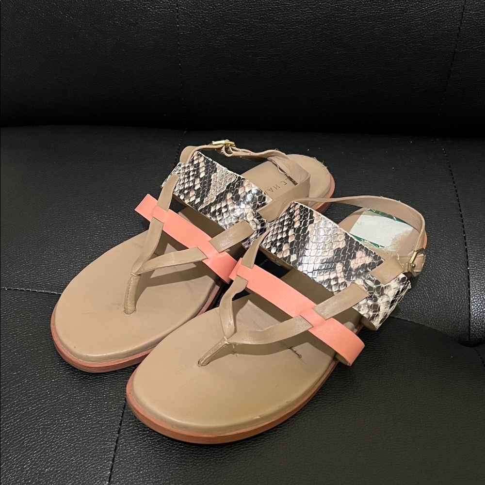 Cole Haan Finley Grand Slingback Leather Thong Sandal 7 Leather Python